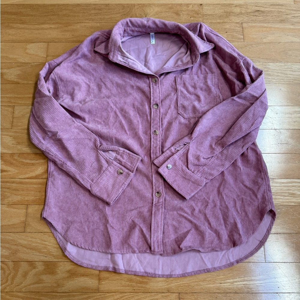 Pink Ribbed Button-Down